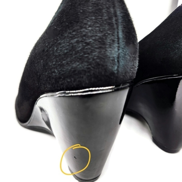 Cole Haan Air Black Suede Patent Leather Wrapped Wedge Heel Pumps - Picture 11 of 11